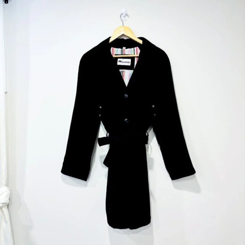 NYGARD‎ COLLECTION Black Button Front Belted Trench Coat Large - Picture 3 of 12